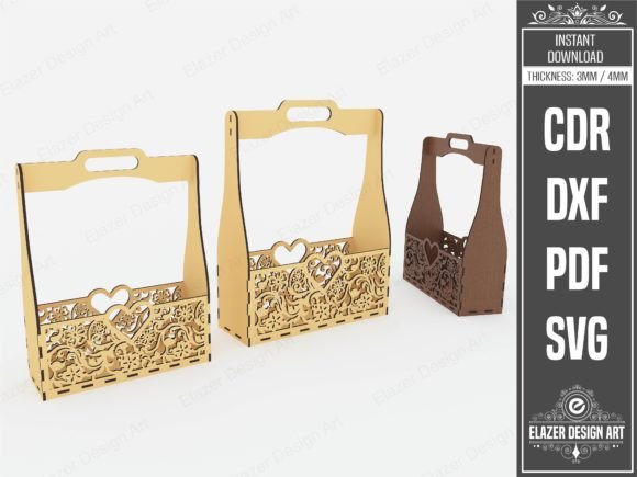 2-Size Decorative Basket Svg for Valentine's Laser Cutting