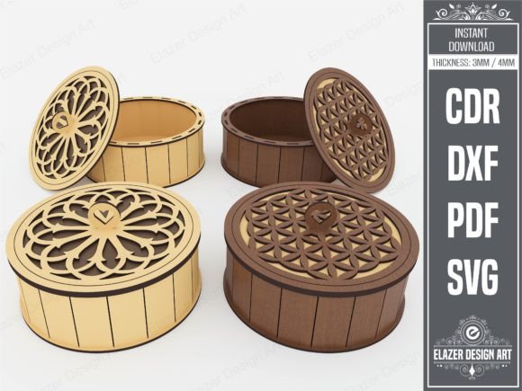 Decorative Round Box Laser Cut Files for Branding Boxes