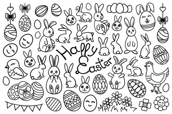 Easter Line Art Decorations Set: Graphics & Illustrations