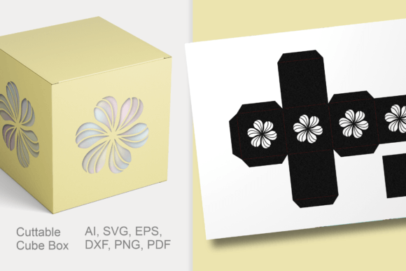 Flower Shape Holes Cube Gift Box SVG for Laser Cutting Boxes