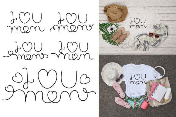 Hand Drawn I Love Mom Graphics & Decorative Elements