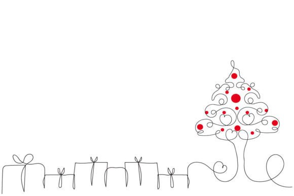 One Line Christmas Tree Hearts Giftbox: Decorative Graphics
